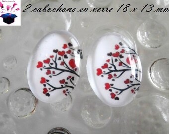 2 glass cabochons 18mm x 13mm love theme