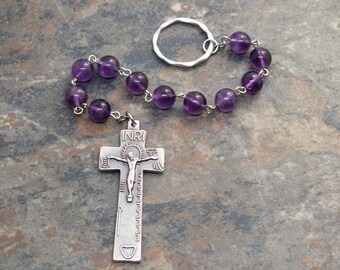 Irish Penal Chaplet of Amethyst Gemstone, Irish Penal Rosary, Catholic Chaplet, 1 Decade Chaplet, Finger Chaplet, Single Decade Rosary