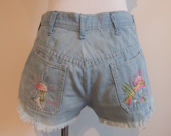 1960's Vintage High Waisted Jean Shorts; Cutoff Shorts; Vintage Denim Shorts