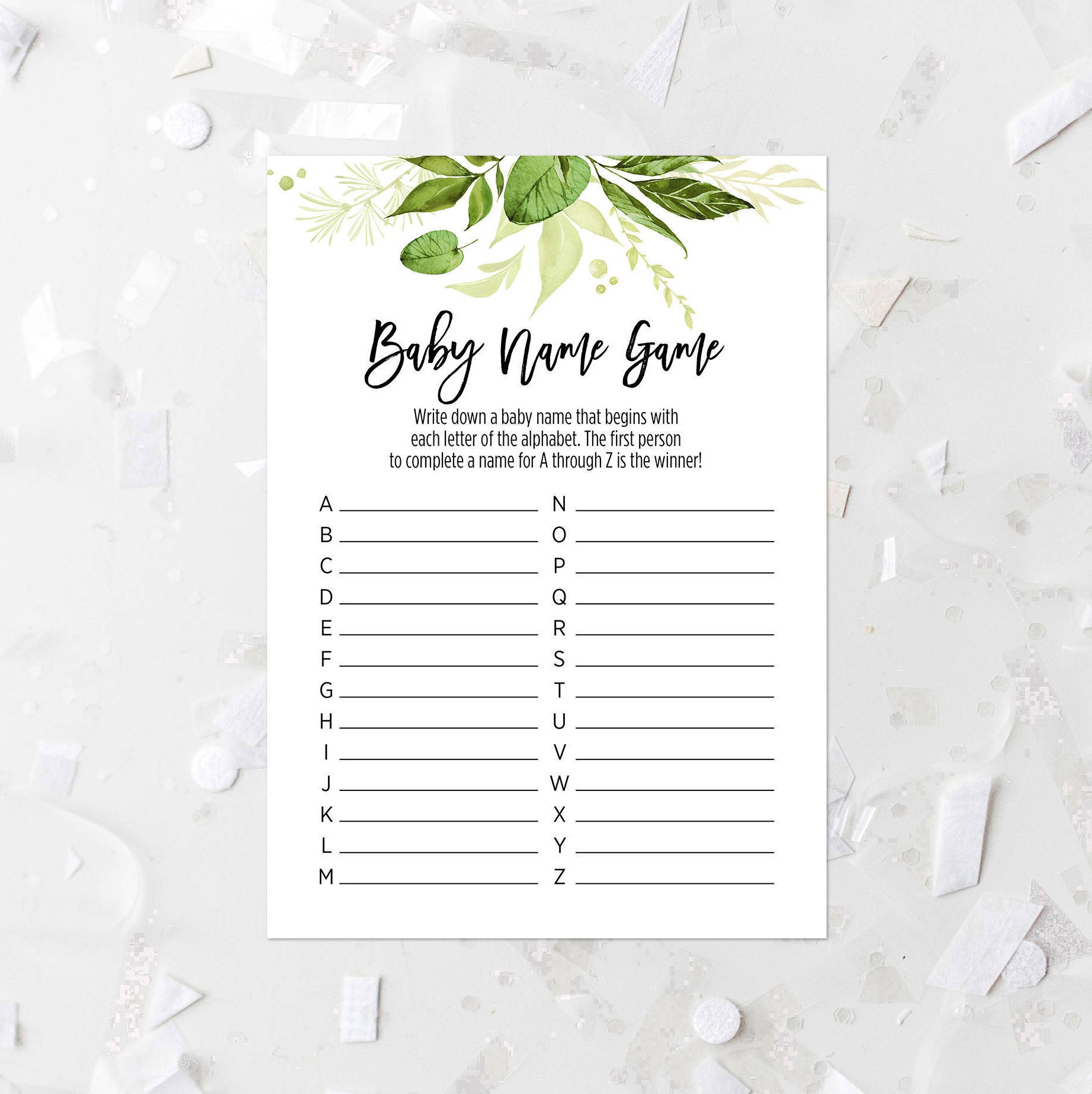 Greenery Baby Name Game Printable Foliage Baby Shower Game