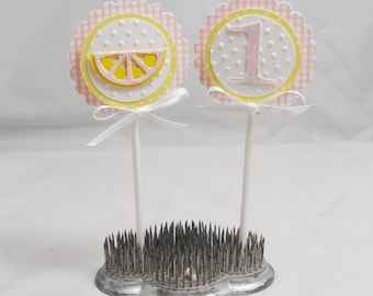 Pink Lemonade Cupcake Toppers- Set of 12- Girl 1st Birthday