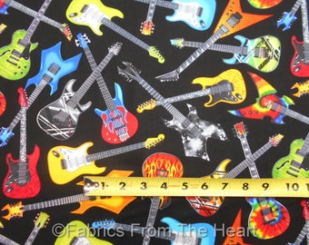 Electric Guitars Rock N Roll on Black BY YARDS Timeless Treasure Cotton Fabric