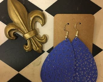 Blue Pebbled Leather Teardrop Earrings
