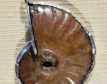 Unique silver pendant with ammonite