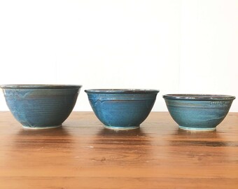 Nesting Bowl set- 3 bowls-Twilight blue Glaze