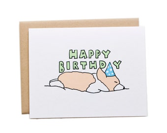 Happy Birthday Sleeping Corgi Card, Corgi Birthday Card, Dog Birthday Card, Sleeping Corgi Card, Cute Birthday Card