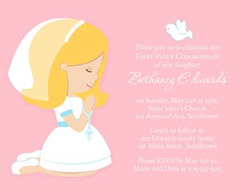 First Communion Invitation, Girl Invitation, Communion Party Invite, Holy Communion, PRINTABLE