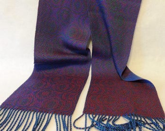 Handwoven Tencel Scarf, Tencel Scarf, Woven Scarf, Handwoven Scarf, Echo Weave Peacock Scarf, Peacock - #17-12B