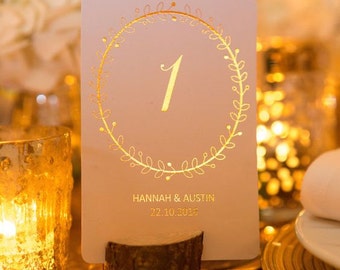 Personalised Wedding Table Numbers/Wedding Table Decor/Centerpiece Wreath Design in Gold/Silver/Rose Gold/Champagne Gold/Copper/Colour Foils