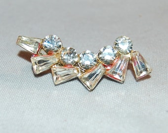 Large Rhinestone Brooch, Clear Sparkling Silver Tone, Vintage Old jewelry