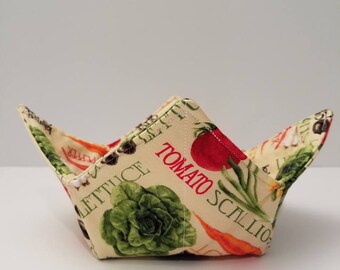Microwave bowl cozy, veggies galore, bowl holder, hot or cold, all cotton