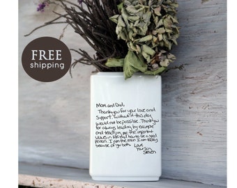 Letter Vase, your handwritten letter on a vase. Wedding, Anniversary, Bride to Be, Thank you mom and dad gift, Valentines Day