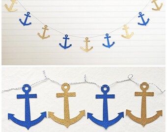Glitter Anchor Garland - 5 inch Anchors - Nautical Decor Anchor Bridal Shower Banner Glitter Nautical Bachelorette Party Nautical Wedding