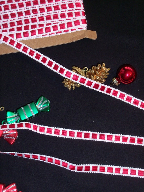 5 Yards Premium Crochet Trim with Red Satin Insertion /Perfect Width Trims for Doll Clothes