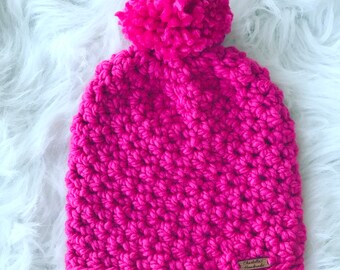 Pom Beanie/hot pink beanie