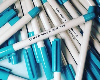 You're Doing A Great Job - Black Biro - Black Pen - Ball Point Pen Motivational Stationery by Veronica Dearly Funny Pen Turquoise and White