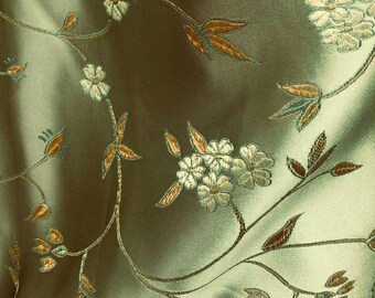 Cecilia SAGE Floral Brocade Chinese Satin Fabric by the Yard - 10035