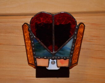Stained Glass LED Night Light with Heart