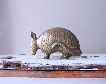 Vintage Large Brass Armadillo // Solid Brass