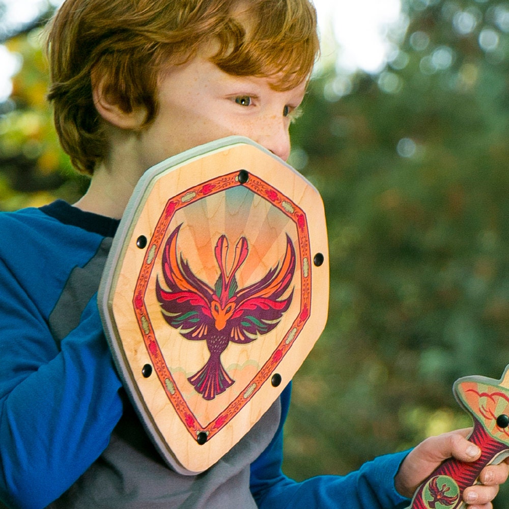 Wooden Shield Pretend Play Toy for Kids Handmade with Real