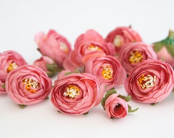 15 Small Mini Ranunculus in Pink - silk artificial flower, millinery flower - ITEM 0126