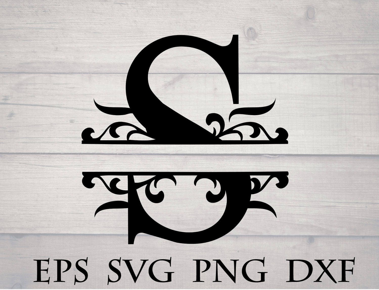 Monogram split letter svg / divided initial S svg swirl