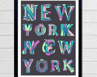 New York NYC Typographic Wall Art - New York City - Typography - The Big Apple - Text art