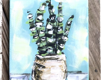 Snake Plant Textured Modern Painting 8" x 10" Ready to Ship YelliKelli