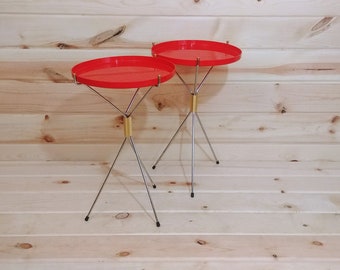 Pair of Red Mid Century Modern B & B Remembrance Folding Colapsing Tray Tables