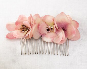 Pink hydrangea hair comb