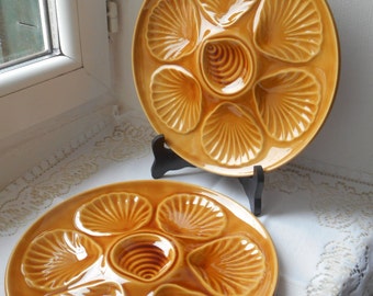 pair of stunning vintage French pottery majolica oyster plates