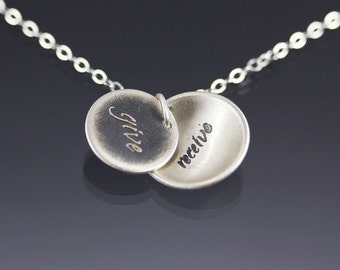 Give/Receive Necklace - Etched Sterling Silver Inspirational Jewelry