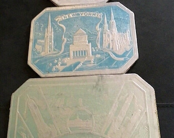 Vtg Foil Covered New York Themed Sayford Company USA Trivets Hot Plates Set of 3
