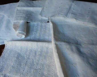 Lot of 5 VINTAGE White Eyelet Scrap Fabric Lace Trim Applique Pieces 22B
