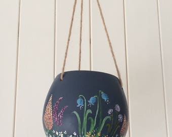 Floral Design Hanging Flower Pot – Hand Painted by Cassie Butcher
