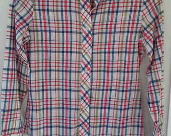 70s ORGANICALLY GROWN by ARPEJA--Plaid Button-Down Shirt--Thin Cotton Voile--Size 5