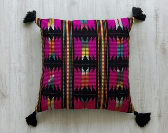 Decorative Pillow Cover, Cotton Jacquard, Pink Pillow, Black, Accent Pillow Cover, Aztec, pillows with tassels, choose size - 1 pc - wvn4