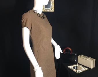 60's Mod Mini Sheath Dress by Jeri-Ann of Atlanta. Rare find. Size S. Retro Brown