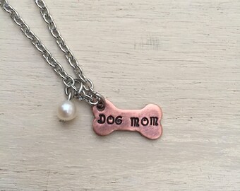 Dog Mom Necklace Dog Bone Necklace Dog Lovers Necklace Copper Hand Stamped Necklace