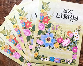 Vintage Bookplates - Set of 5 - Vintage Antioch Bookplates, Vintage Book Plates, Flower Bookplates, From the Books Of, Ex Libris Bookplates