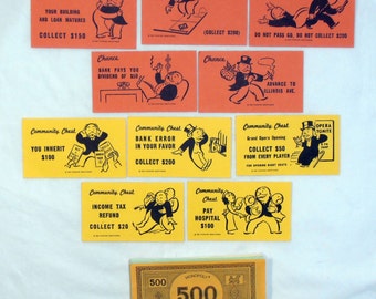 Monopoly Game Pieces - Monopoly Money - Monopoly Chance and Community Chest Cards - Craft Project Starter - 1935 Monopoly Game Pieces