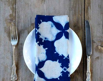 blue cloth napkins block print cloth napkin indigo cotton table linen SAMPLE SALE dining table organic cotton napkin Set of 4 - Filament