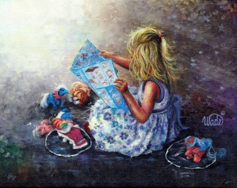 My Little Pony's Art Print of original painting, blond girl, little girls room, blue, wall decor, Vickie Wade Art