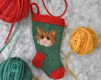 Yellow Cat Hand-Knit Christmas Stocking Ornament