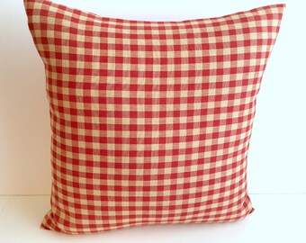 Red & Beige Small Checks Pillow Cover