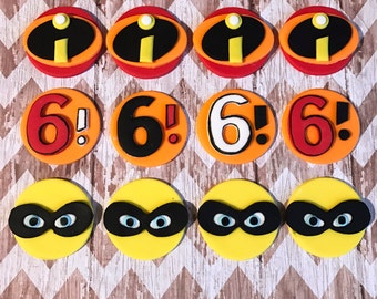 12 The Incredibles inspired fondant cupcake toppers