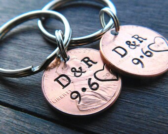 Personalized Lucky Penny Keychain, Anniversary, Girlfriend, Boyfriend Gift, Husband, Wife, Valentine's Day, Wedding, Couples, For Him, Her