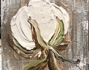 COTTON, 12x12, FARMHOUSE PAINTING, cotton, farmhouse decor, rustic decor, Cotton Decor, cotton boll decor, rustic painting, cotton field,