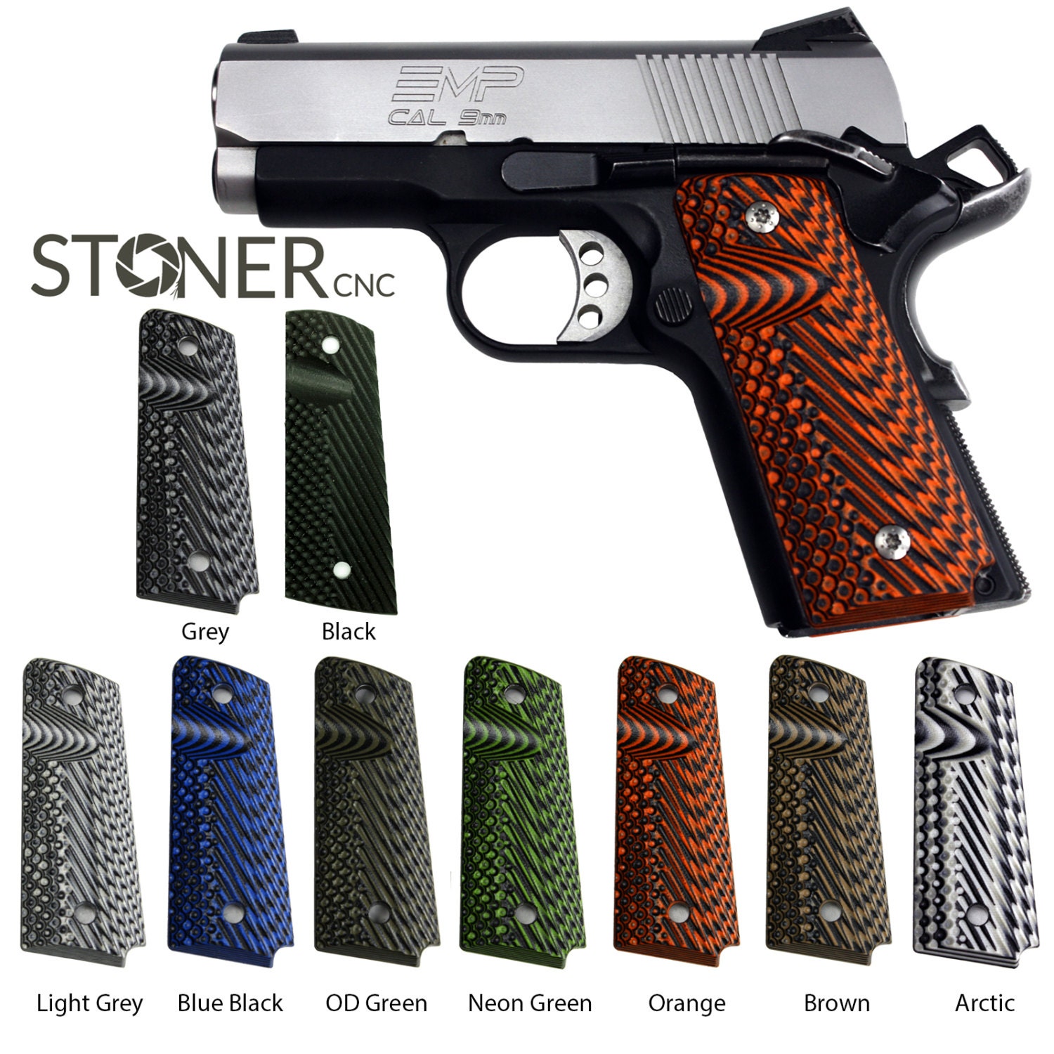 1911 Gun Grips G10 Slash Burn Pistol Full Size Compact