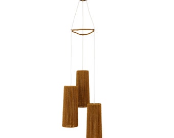 Tri-cone Scandinavian pendant light with cylindrical rope shades, 1950s
